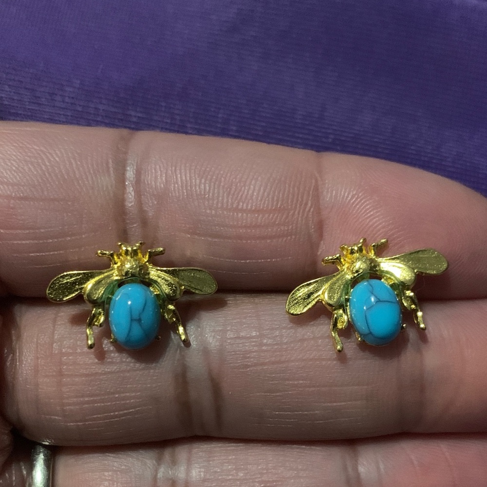 Gold Bee Turquoise Stud Earrings